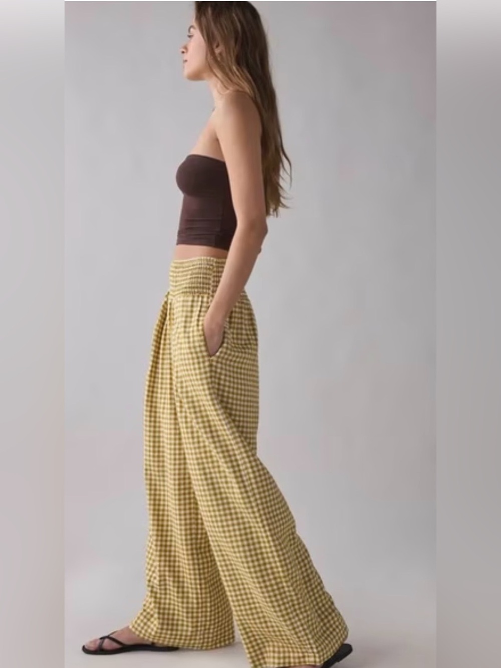 Kimchi Blue Yellow Gingham Wide-Leg Pants